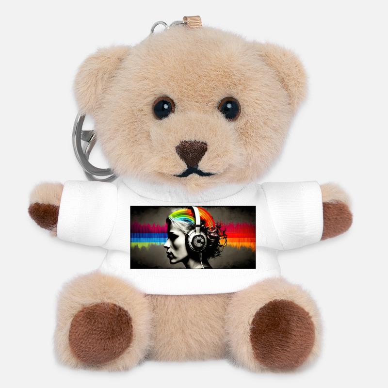 Rainbow Pulse Kopfhörer-Porträt - Teddy Schlüsselanhänger - Weiß