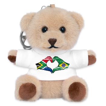 Afrique du Sud Brésil Drapeau Mains Coeur Forme D’occasion - Porte-clés ourson - blanc - Devant