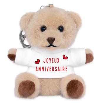 ANNIVERSAIRE. HAPPY BIRTHDAY. JOYEUX ANNIVERSAIRE. - Porte-clés ourson - blanc - Devant