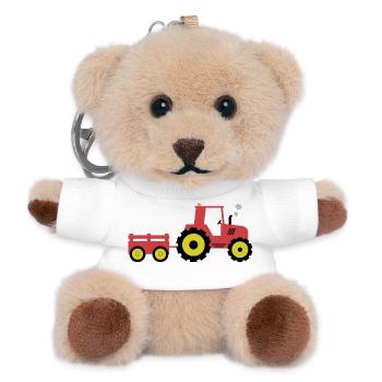 Tracteur et remorque rouge - Porte-clés ourson - blanc - Devant