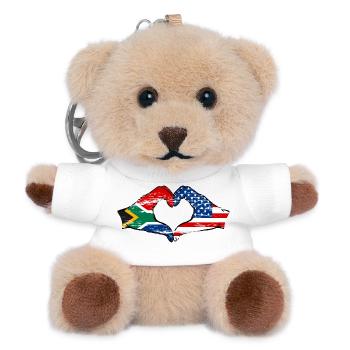 Afrique du Sud États-Unis drapeau mains forme de coeur utilisé - Porte-clés ourson - blanc - Devant