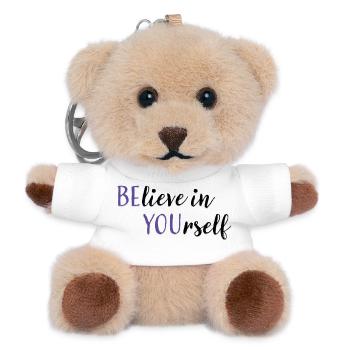 BElieve in YOUrself | Spruch mit 2 Bedeutungen - Teddy Schlüsselanhänger - Weiß - Vorne