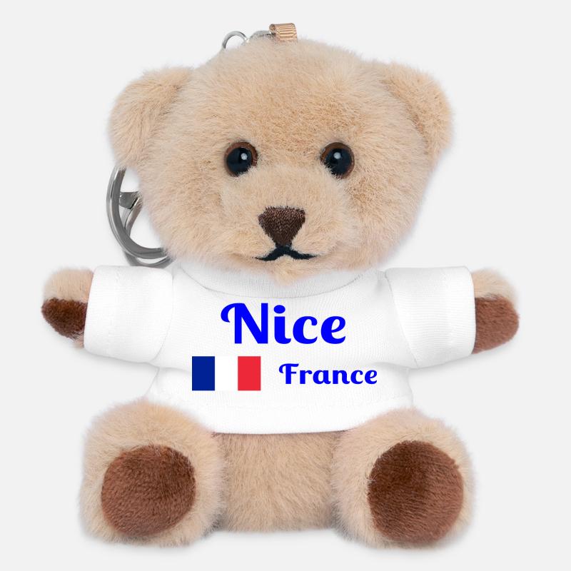 Nice France- Imprimés élégants - Porte-clés ourson - blanc