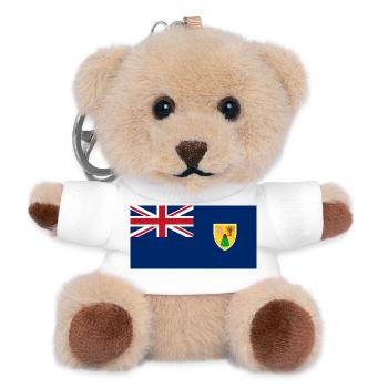 Turks- und Caicosinseln – Flagge mit Wappen auf marineblauem Hintergrund - Teddy Schlüsselanhänger - Weiß - Vorne