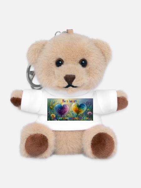 Zwei Herzen für immer in Liebe verbunden - Teddy Schlüsselanhänger - Weiß