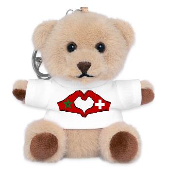 Maroc Suisse Drapeau Mains Coeur - Porte-clés ourson - blanc - Devant