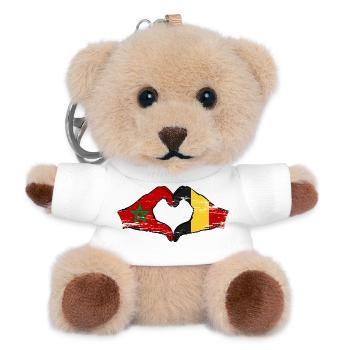 Morocco Belgium flag hands heart shape used - Teddy Keyring - white - Front