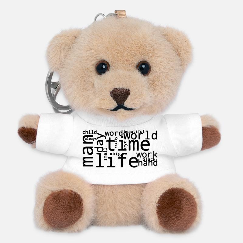 Stylized Frequent English Word Cloud - Teddy Keyring - white
