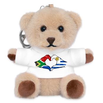 South Africa Uruguay Flag Hands Heart Shape Used - Teddy Keyring - white - Front