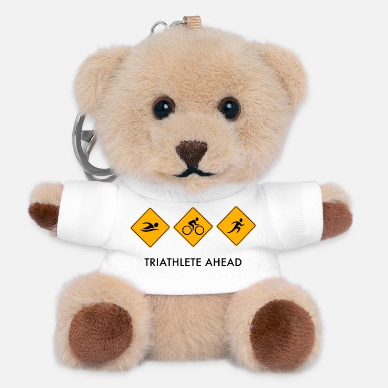 Triathlon Road Bike Swimming Running Gift Idea - Teddy Keyring - white