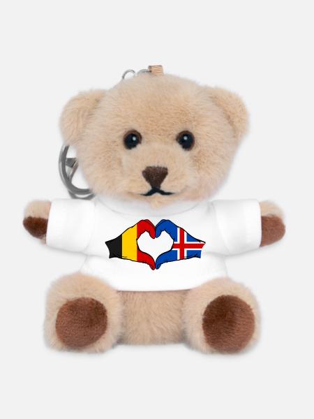 Belgien Island Flagge Hände Herzform - Teddy Schlüsselanhänger - Weiß