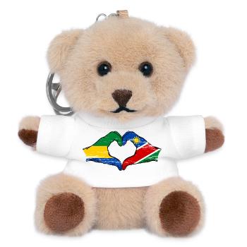 Gabon Namibia Flag Hands Heart Shape Used - Teddy Keyring - white - Front