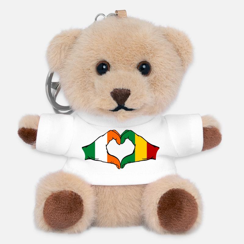 Ireland Guinea Flag Hands Heart Shape - Teddy Keyring - white