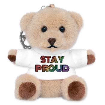 Stay Proud Rainbow Retro Type - Teddy Keyring - white - Front