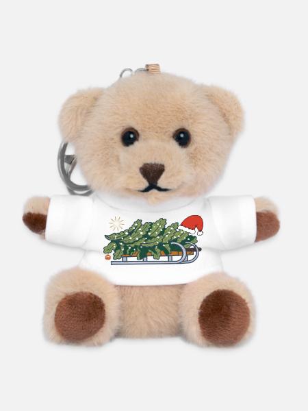 Weihnachtsbaum auf einem Schlitten - Teddy Schlüsselanhänger - Weiß