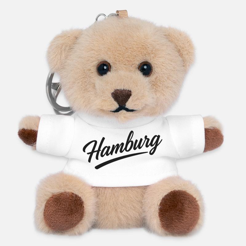 Hamburg Script City Design with Underline - Teddy Keyring - white