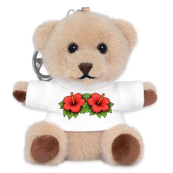 Doppel Hibiskus Tropen Muster - Teddy Schlüsselanhänger - Weiß - Vorne