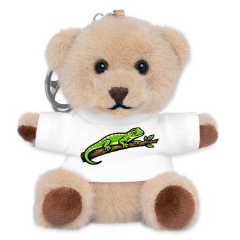 Grüne Gecko auf Ast – lebendige Illustration - Teddy Schlüsselanhänger - Weiß - Vorne