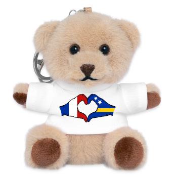 France Curacao Flag Hands Heart Shape - Teddy Keyring - white - Front