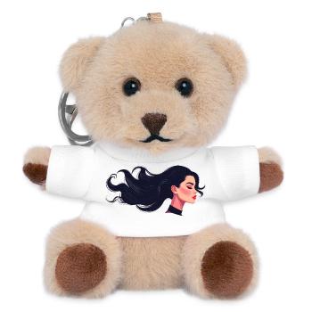 Graphic Woman's Head with Long Black Hair - Teddy Keyring - white - Front