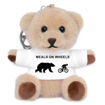 Meals On Wheels jagt Radfahrer mit Bären - Teddy Schlüsselanhänger - Weiß - Vorne