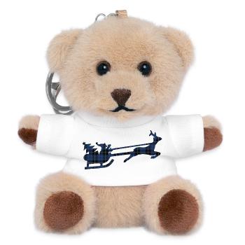 Blauer Tartan-Santa-Schlitten-Silhouette - Teddy Schlüsselanhänger - Weiß - Vorne