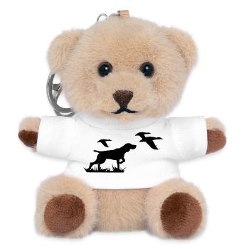 Laufender Hund Silhouette mit Vögeln - Entenjagd - Teddy Schlüsselanhänger - Weiß - Vorne