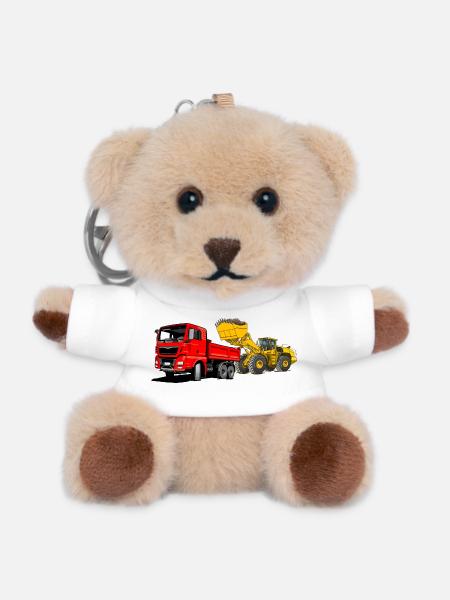Baustelle, LKW, Radlader - Teddy Schlüsselanhänger - Weiß