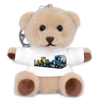 Low-loader with excavator - Teddy Keyring - white - Front
