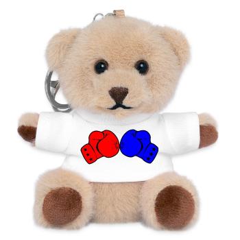 Deux gants de boxe rouge et bleu - Porte-clés ourson - blanc - Devant