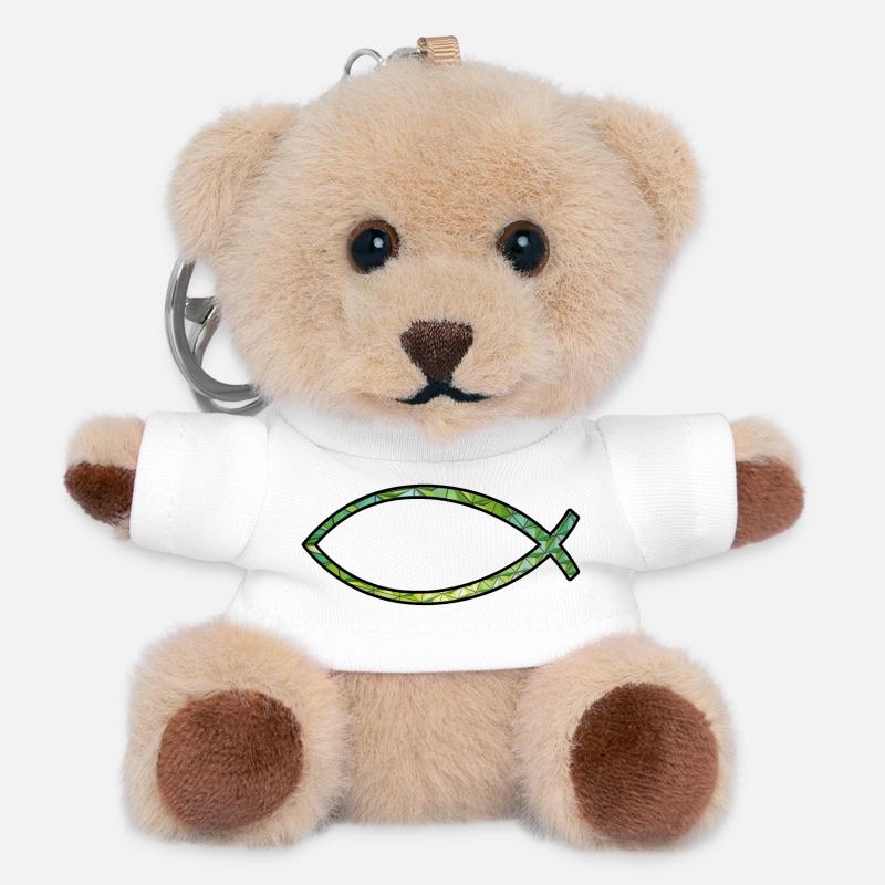 Ichtus fish (diamond, green) - Teddy Keyring - white