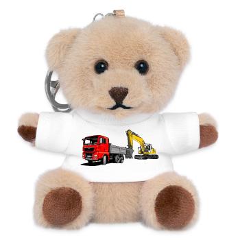 Lastauto mit Bagger - Teddy Schlüsselanhänger - Weiß - Vorne