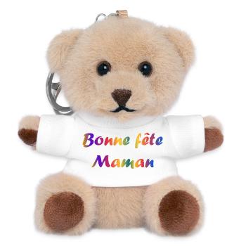 MAMAN. FÊTE DES MÈRES. BONNE FÊTE MAMAN. JE T'AIME - Porte-clés ourson - blanc - Devant