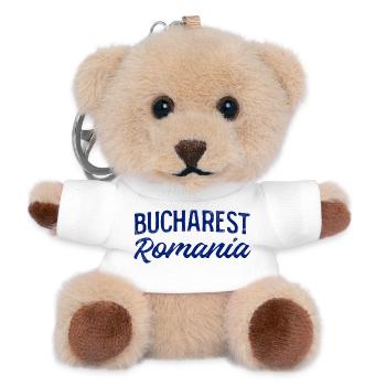 Bucarest, Roumanie, Lettrage à la main - Porte-clés ourson - blanc - Devant