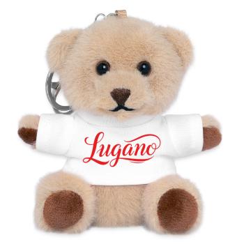 Lugano in Elegante Rotschrift mit Schwung - Teddy Schlüsselanhänger - Weiß - Vorne