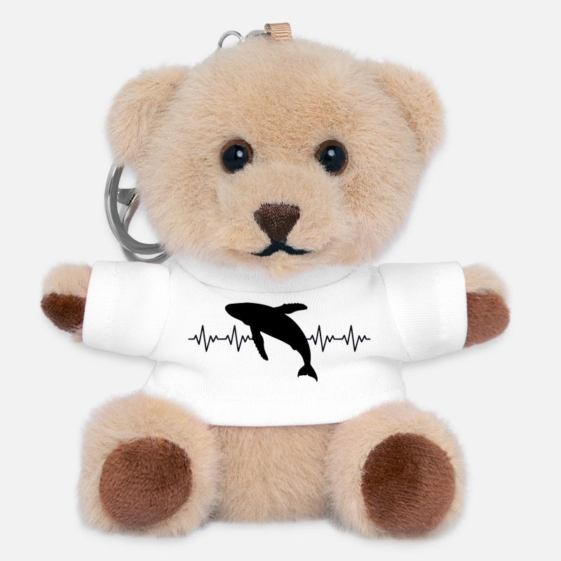Whale Whale ECG Heartbeat - Teddy Keyring - white