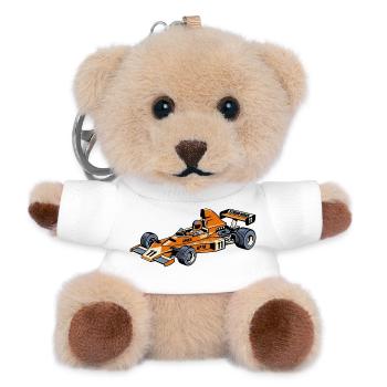 Rennwagen Vintage Orange - Teddy Schlüsselanhänger - Weiß - Vorne
