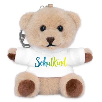 Schulkind Farbverlauf Blau- Grün - Gradient Script - Teddy Schlüsselanhänger - Weiß - Vorne
