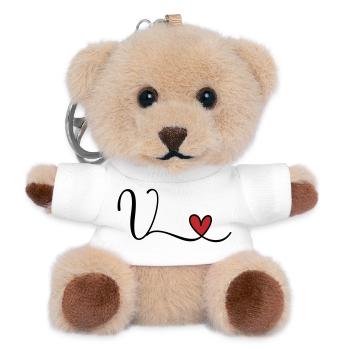 Buchstabe V Monogramm Initiale Herz - Teddy Schlüsselanhänger - Weiß - Vorne
