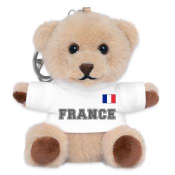 Frankreich Trikot Look - FRANCE mit Fahne Flagge - Teddy Schlüsselanhänger - Weiß - Vorne
