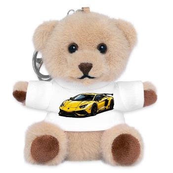 Illustration de voiture de sport jaune - Porte-clés ourson - blanc - Devant