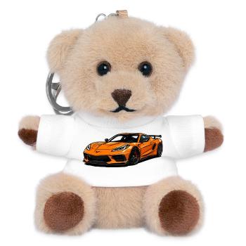 Orangener Sportwagen Illustration - Teddy Schlüsselanhänger - Weiß - Vorne