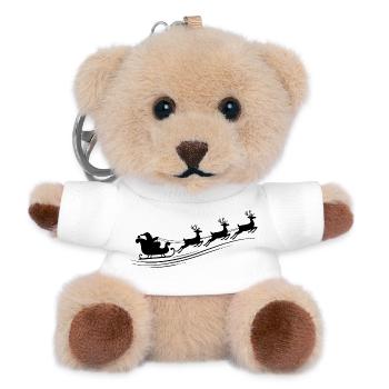 Santa Claus Sleigh Reindeer - Teddy Keyring - white - Front