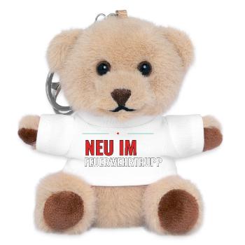 Neu im Feuerwehrtrupp – Geschenk für Kids - Teddy Schlüsselanhänger - Weiß - Vorne