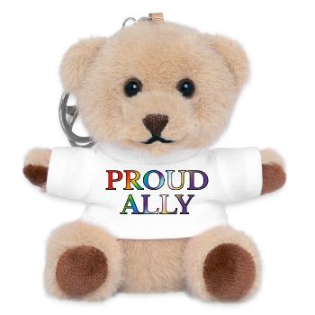 Proud Ally Rainbow Text inklusive Flaggenfarben - Teddy Schlüsselanhänger - Weiß - Vorne