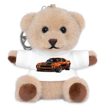 Orange Muscle Car mit Blower - Teddy Schlüsselanhänger - Weiß - Vorne