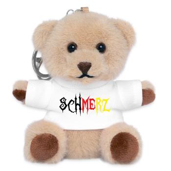 Schmerz – Grunge Schriftzug Schwarz Rot Gold - Teddy Schlüsselanhänger - Weiß - Vorne