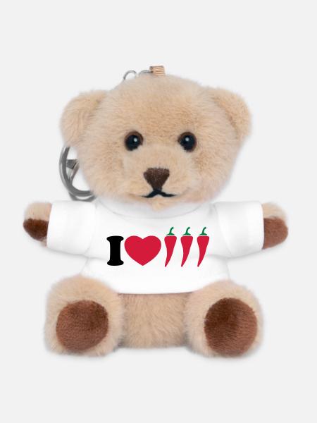 I love chilli - Ich liebe Chili - Teddy Schlüsselanhänger - Weiß