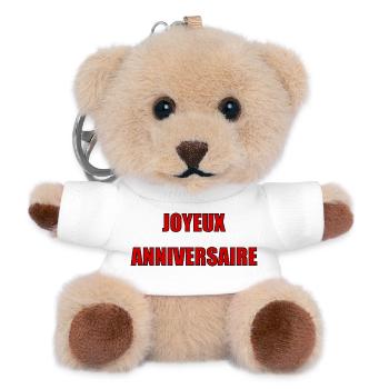 Joyeux Anniversaire. Happy birthday. - Porte-clés ourson - blanc - Devant