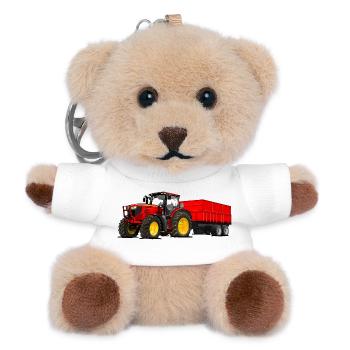 Tracteur avec remorque - Porte-clés ourson - blanc - Devant